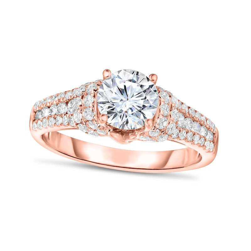 Image of ID 1 175 CT TW Natural Diamond Collar Multi-Row Engagement Ring in Solid 10K Rose Gold
