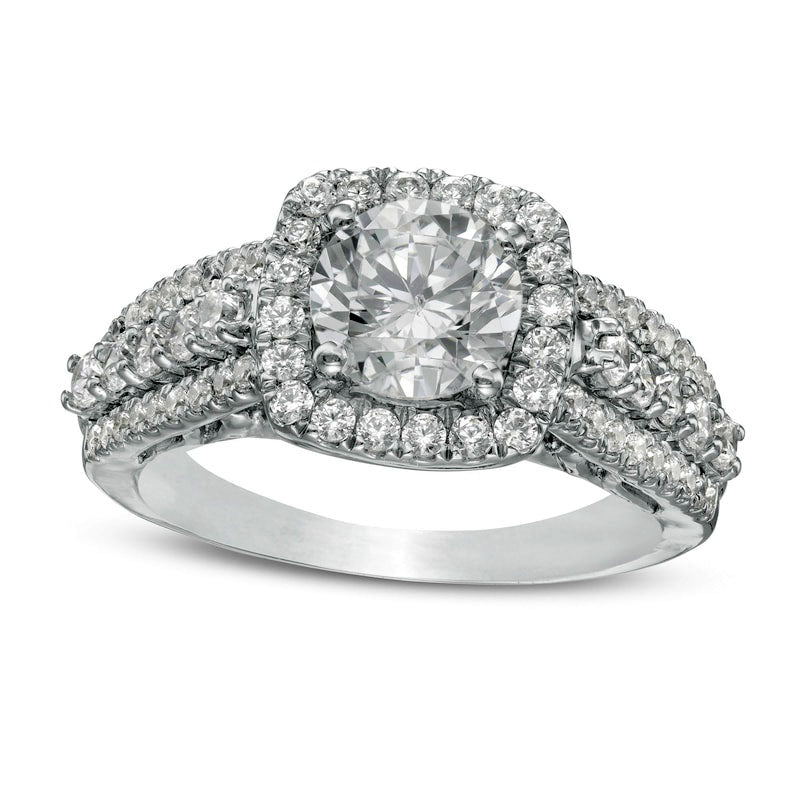 Image of ID 1 175 CT TW Natural Diamond Cushion Frame Engagement Ring in Solid 10K White Gold