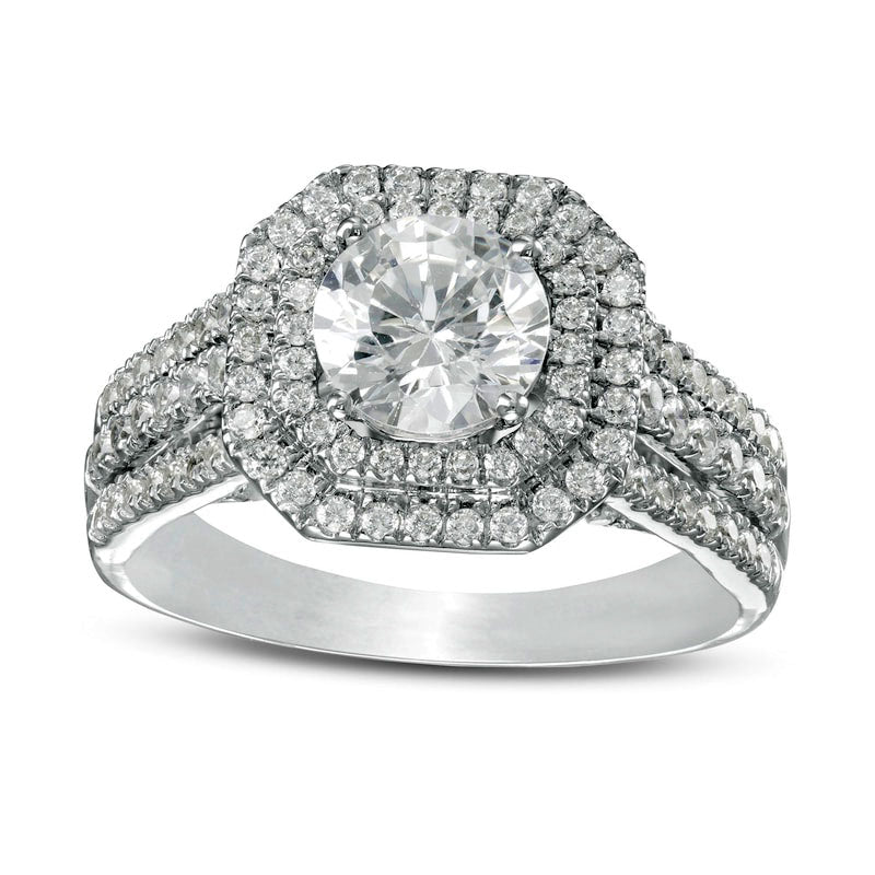 Image of ID 1 175 CT TW Natural Diamond Double Octagon Frame Engagement Ring in Solid 10K White Gold