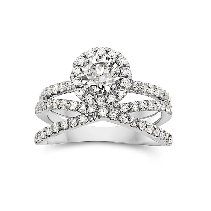 Image of ID 1 175 CT TW Natural Diamond Frame Criss-Cross Bridal Engagement Ring Set in Solid 14K White Gold