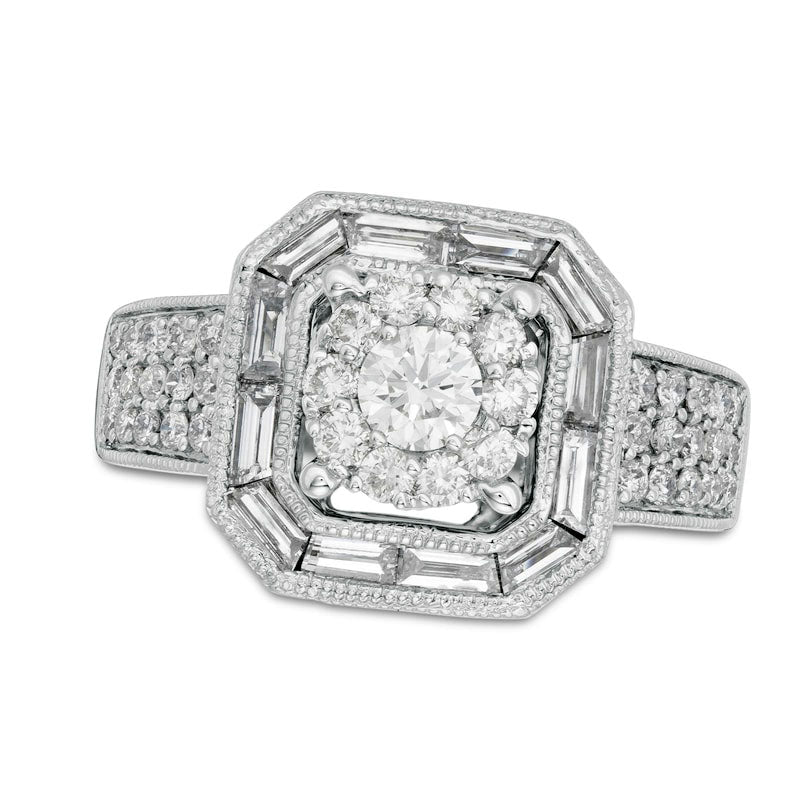 Image of ID 1 175 CT TW Natural Diamond Hexagon Frame Antique Vintage-Style Engagement Ring in Solid 14K White Gold