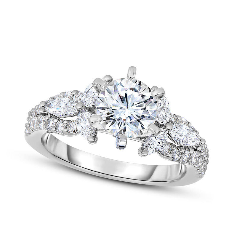 Image of ID 1 175 CT TW Natural Diamond Leaf Engagement Ring in Solid 14K White Gold