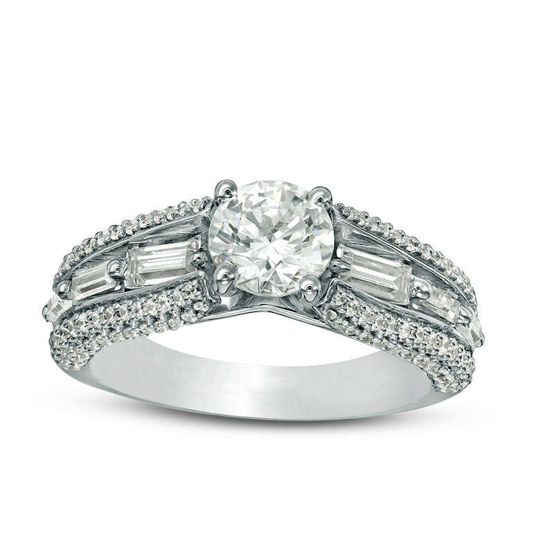 Image of ID 1 175 CT TW Natural Diamond Multi-Row Engagement Ring in Solid 14K White Gold