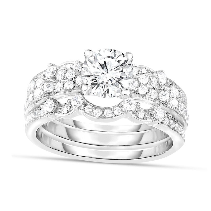 Image of ID 1 175 CT TW Natural Diamond Ribbon Shank Bridal Engagement Ring Set in Solid 14K White Gold