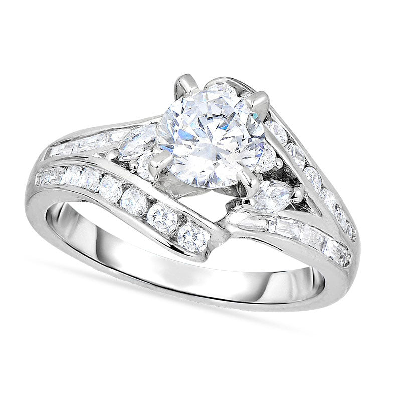 Image of ID 1 175 CT TW Natural Diamond Split Bypass Shank Engagement Ring in Solid 14K White Gold