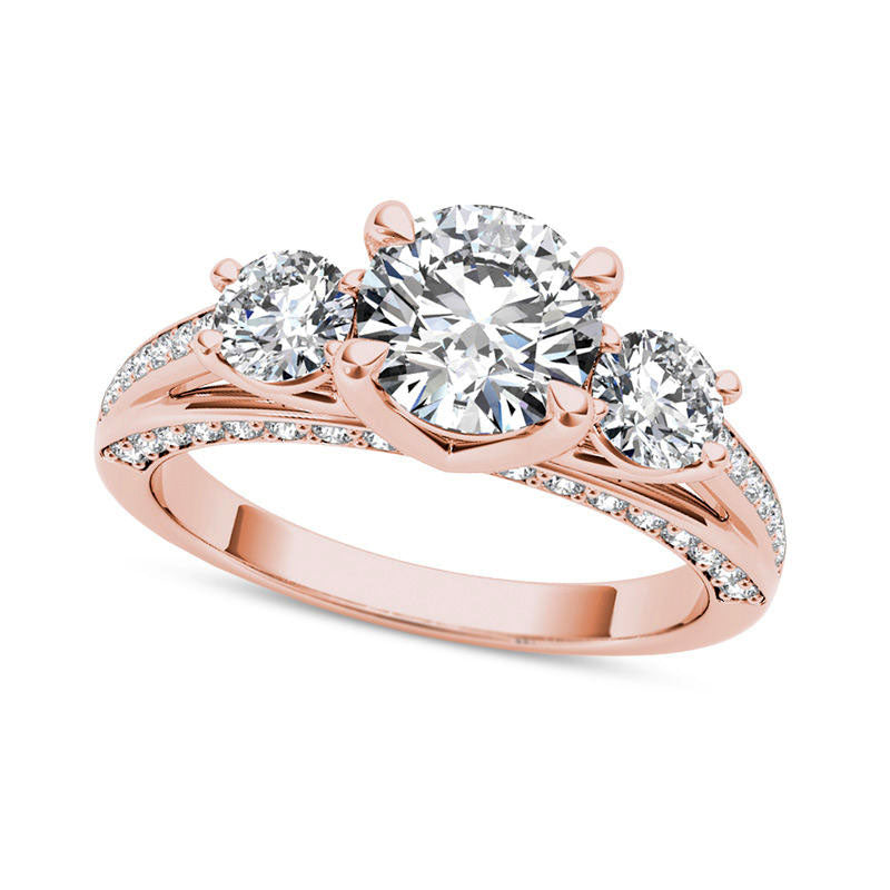 Image of ID 1 175 CT TW Natural Diamond Three Stone Engagement Ring in Solid 14K Rose Gold