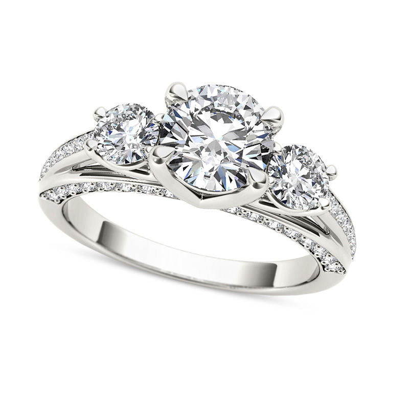 Image of ID 1 175 CT TW Natural Diamond Three Stone Engagement Ring in Solid 14K White Gold