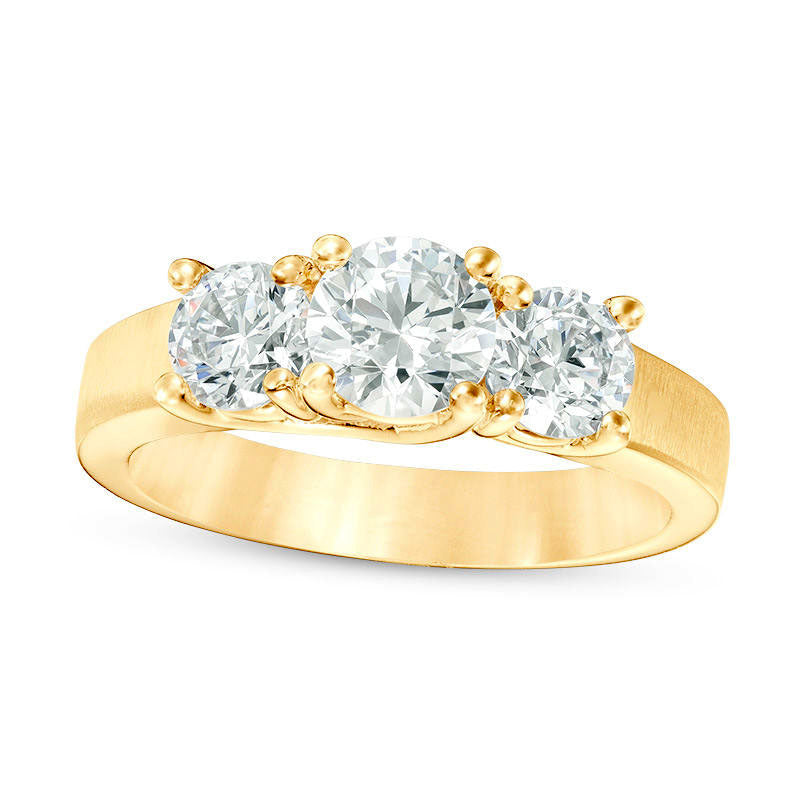 Image of ID 1 175 CT TW Natural Diamond Three Stone Satin-Finish Engagement Ring in Solid 14K Gold