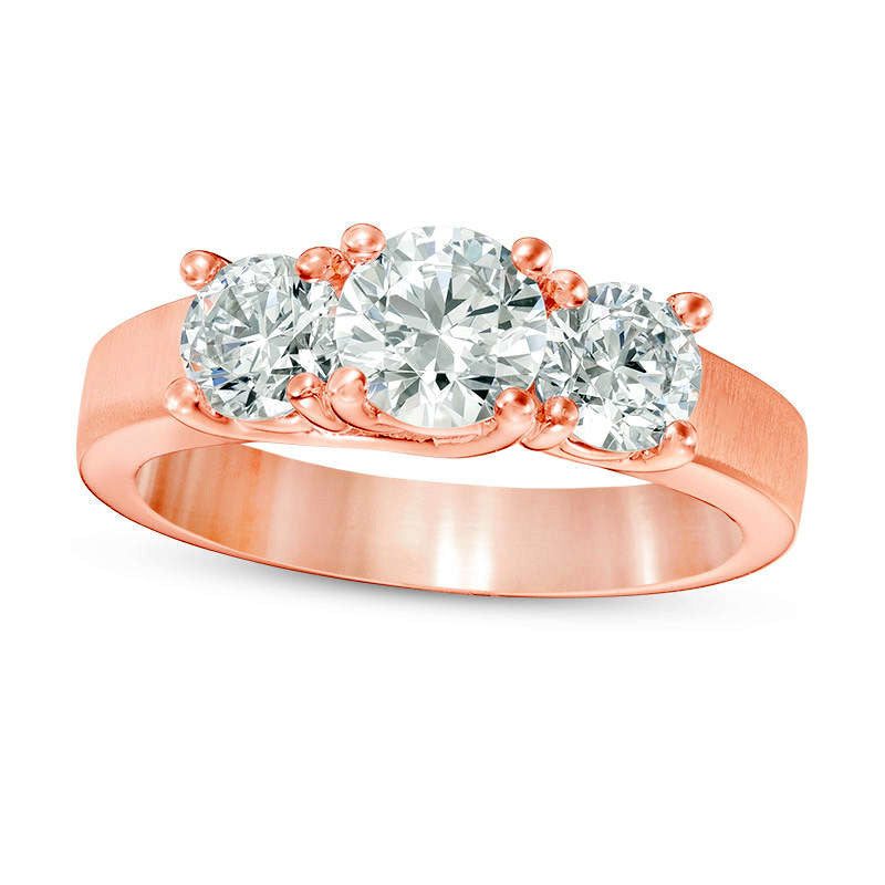 Image of ID 1 175 CT TW Natural Diamond Three Stone Satin-Finish Engagement Ring in Solid 14K Rose Gold