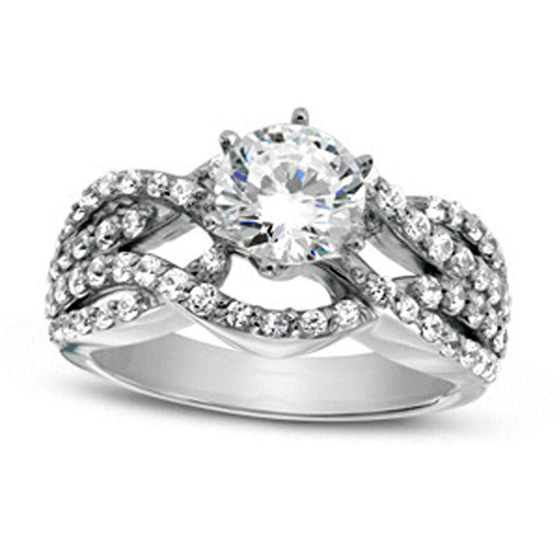 Image of ID 1 175 CT TW Natural Diamond Woven Engagement Ring in Solid 14K White Gold