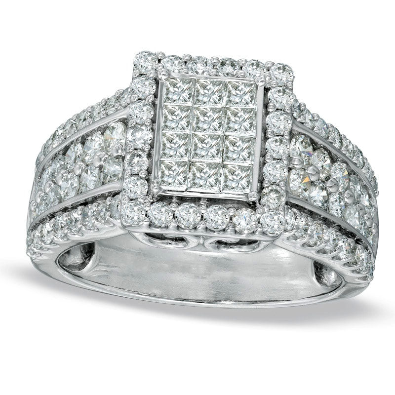 Image of ID 1 175 CT TW Princess-Cut Composite Natural Diamond Rectangular Frame Engagement Ring in Solid 14K White Gold