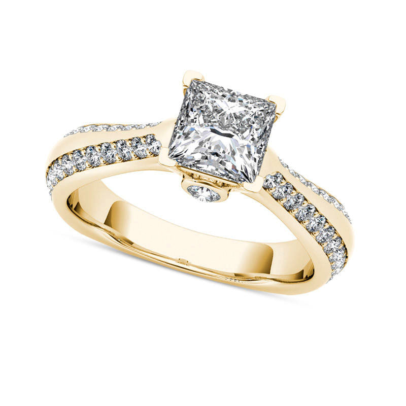 Image of ID 1 175 CT TW Princess-Cut Natural Diamond Engagement Ring in Solid 14K Gold