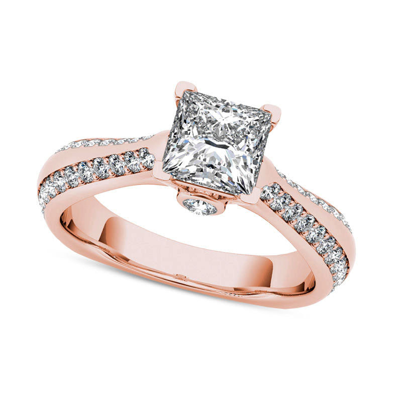 Image of ID 1 175 CT TW Princess-Cut Natural Diamond Engagement Ring in Solid 14K Rose Gold