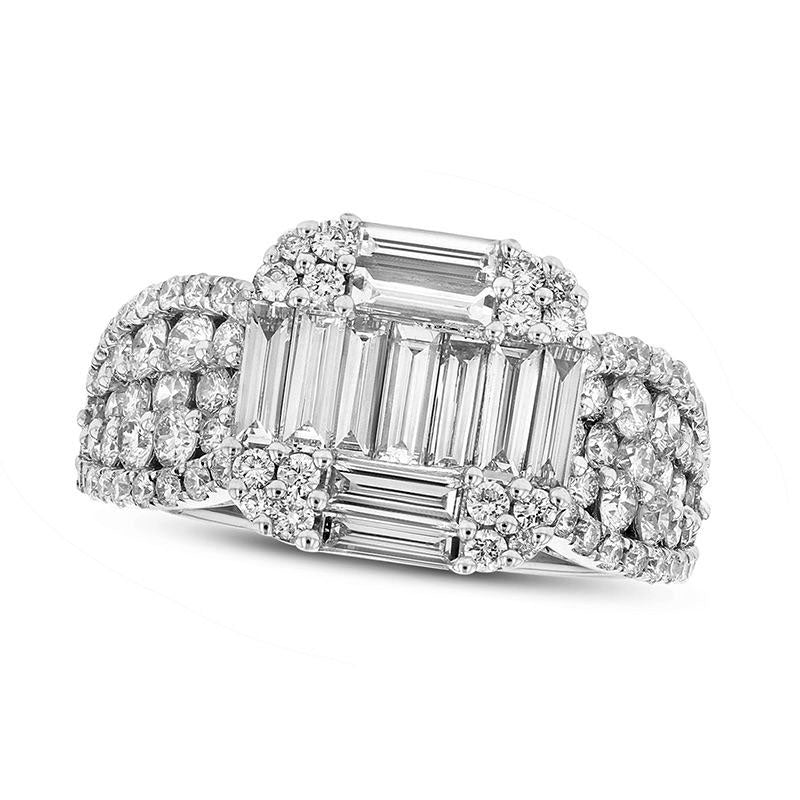 Image of ID 1 188 CT TW Baguette Composite Natural Diamond Multi-Row Ring in Solid 18K White Gold (G/SI1)