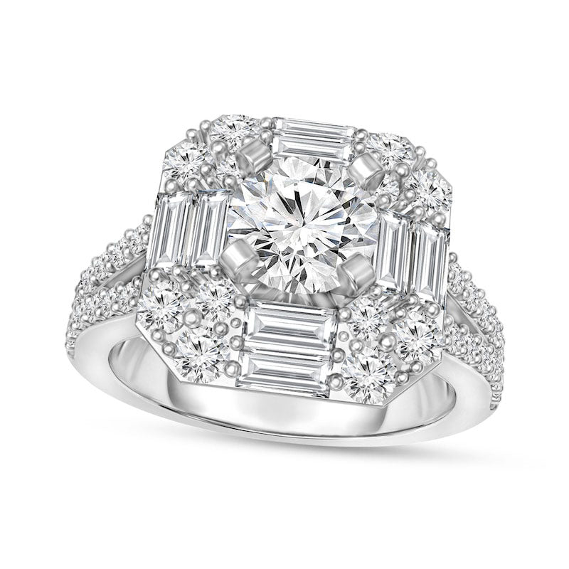 Image of ID 1 188 CT TW Natural Diamond Cushion Frame Split Shank Engagement Ring in Solid 14K White Gold