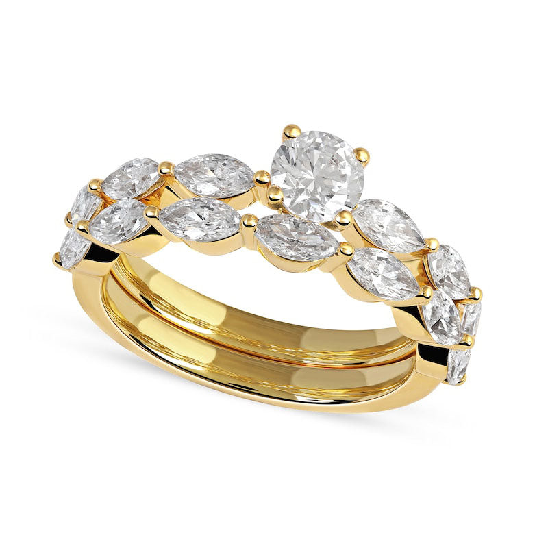Image of ID 1 188 CT TW Round and Marquise Natural Diamond Bridal Engagement Ring Set in Solid 14K Gold