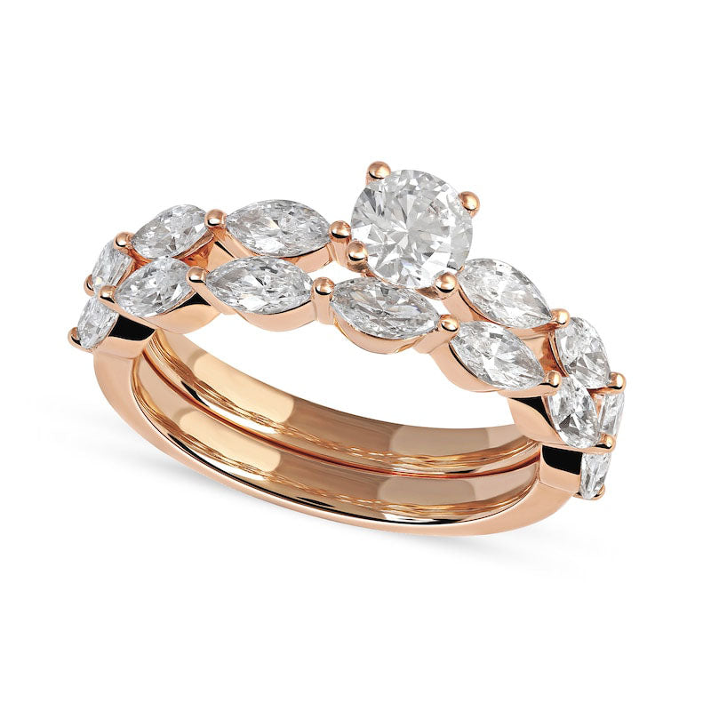 Image of ID 1 188 CT TW Round and Marquise Natural Diamond Bridal Engagement Ring Set in Solid 14K Rose Gold
