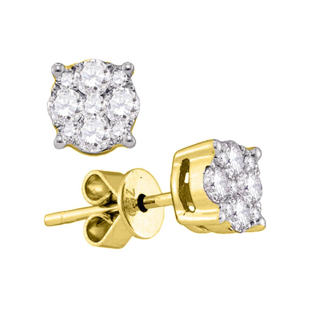 Image of ID 1 18k Yellow Gold Round Diamond Cluster Stud Earrings 7/8 Cttw