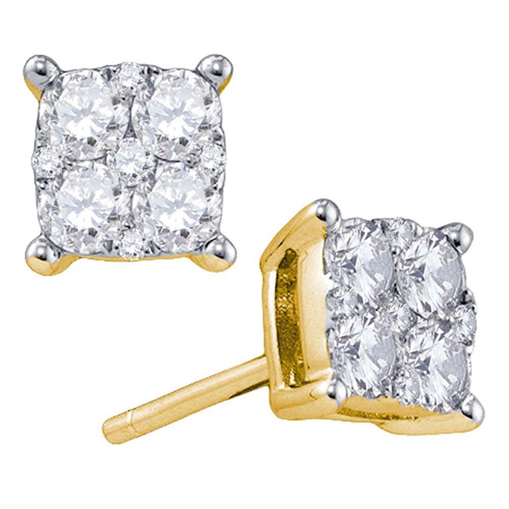 Image of ID 1 18k Yellow Gold Round Diamond Square Cluster Earrings 5/8 Cttw