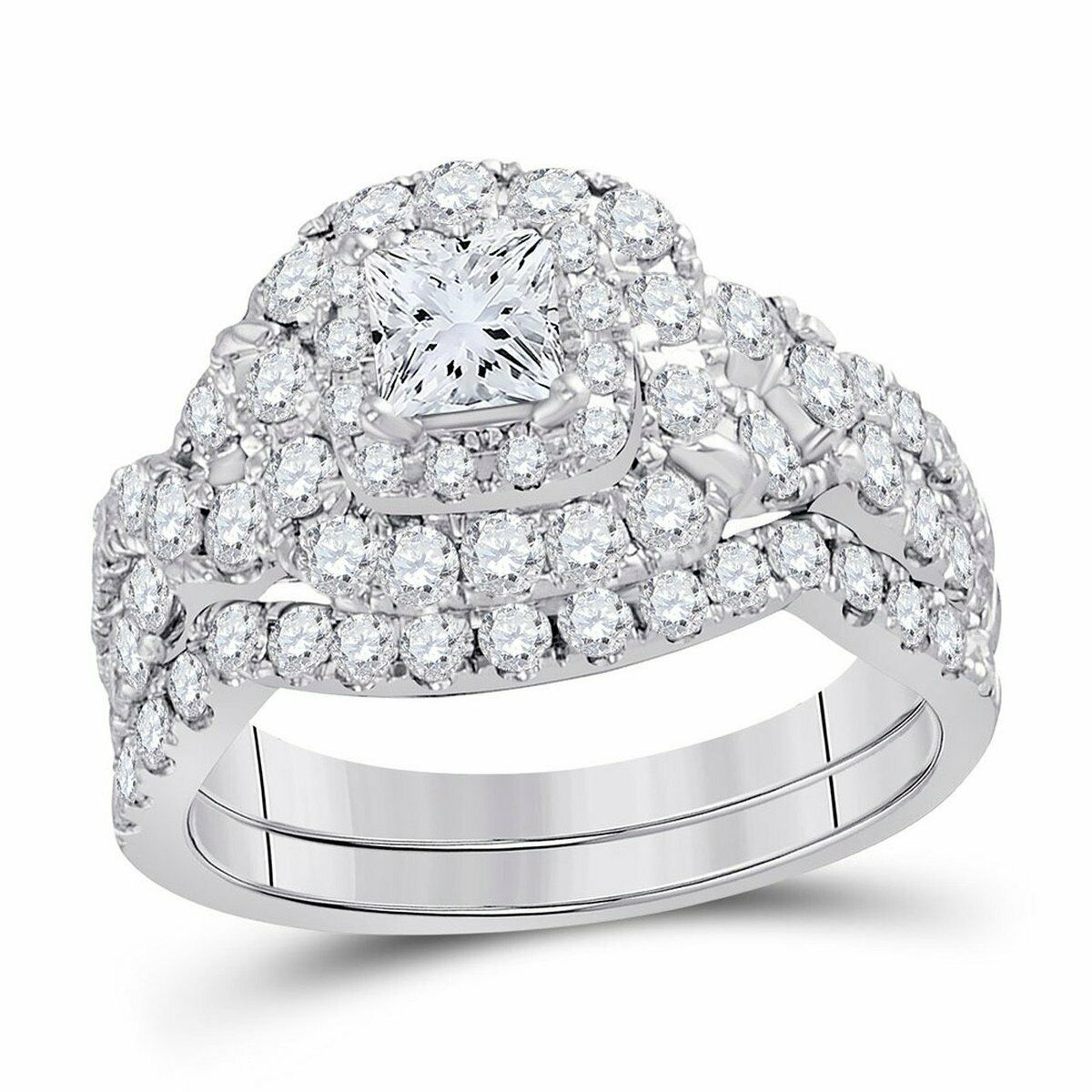 Image of ID 1 2 Ct Real Princess Cut Diamond Halo Engagement Wedding Bridal Ring Set 10K Gold