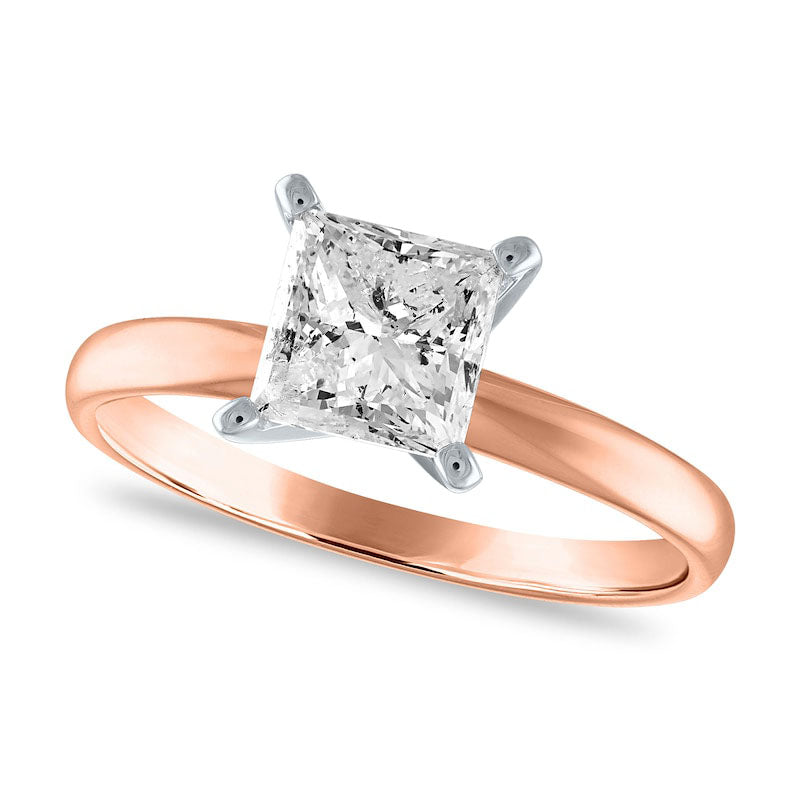 Image of ID 1 20 CT Certified Princess-Cut Natural Clarity Enhanced Diamond Solitaire Engagement Ring in Solid 14K Rose Gold (I/I2)