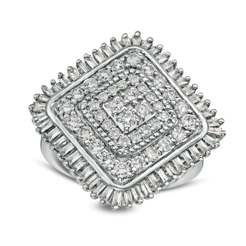 Image of ID 1 20 CT TW Baguette and Round Composite Natural Diamond Cushion Frame Ring in Sterling Silver