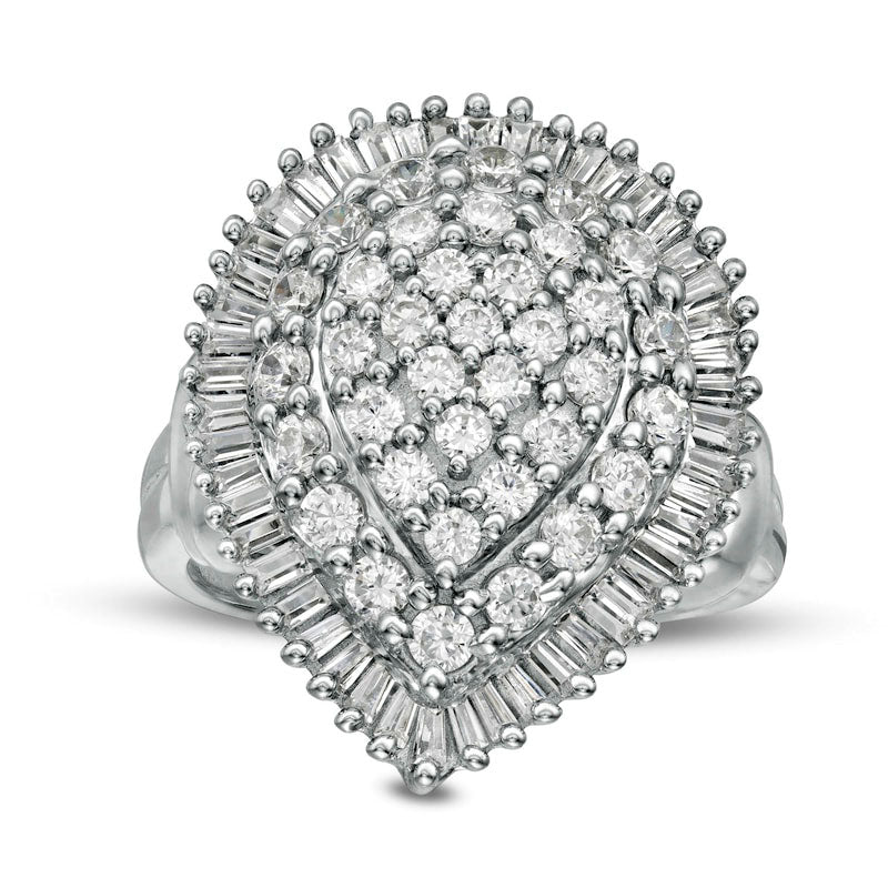 Image of ID 1 20 CT TW Baguette and Round Composite Natural Diamond Pear-Shaped Frame Ring in Solid 10K White Gold