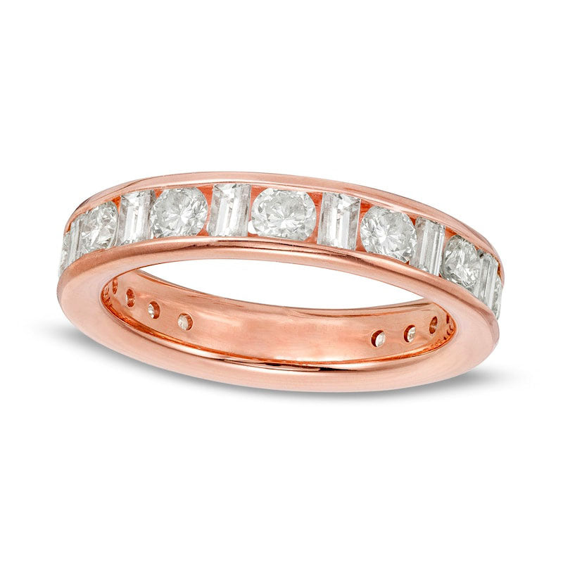 Image of ID 1 20 CT TW Baguette and Round Natural Diamond Alternating Eternity Wedding Band in Solid 18K Rose Gold (G/SI2)