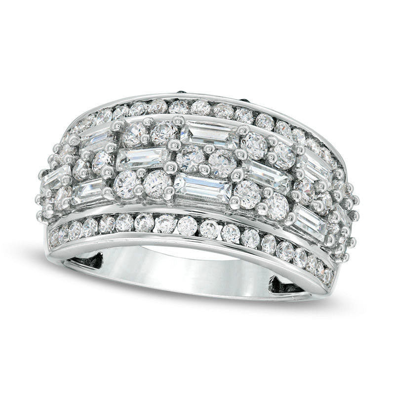 Image of ID 1 20 CT TW Baguette and Round Natural Diamond Alternating Multi-Row Ring in Solid 10K White Gold