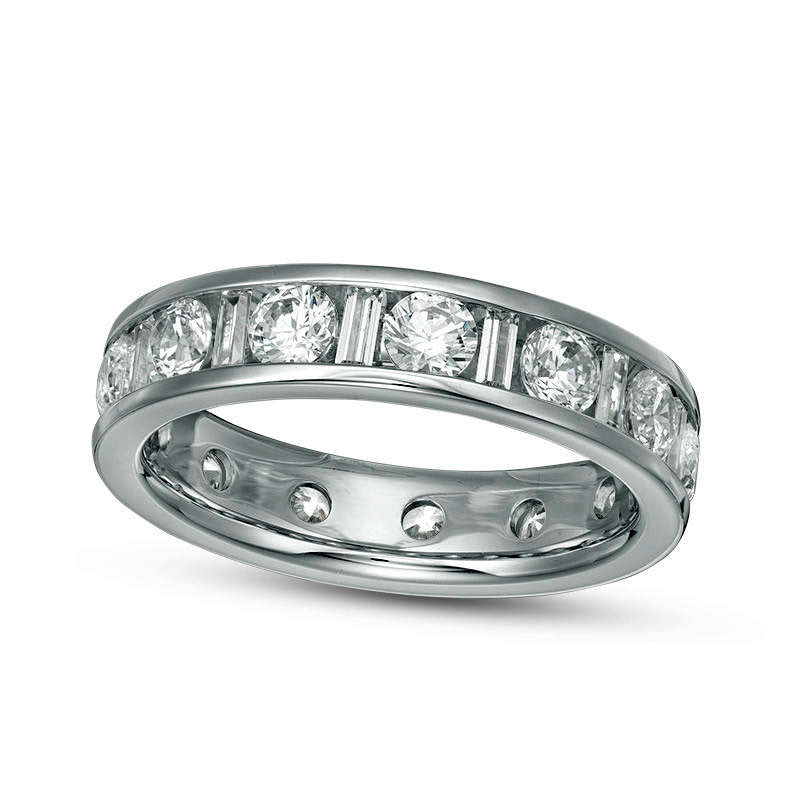 Image of ID 1 20 CT TW Baguette and Round Natural Diamond Eternity Band in Solid 14K White Gold (H/SI2)