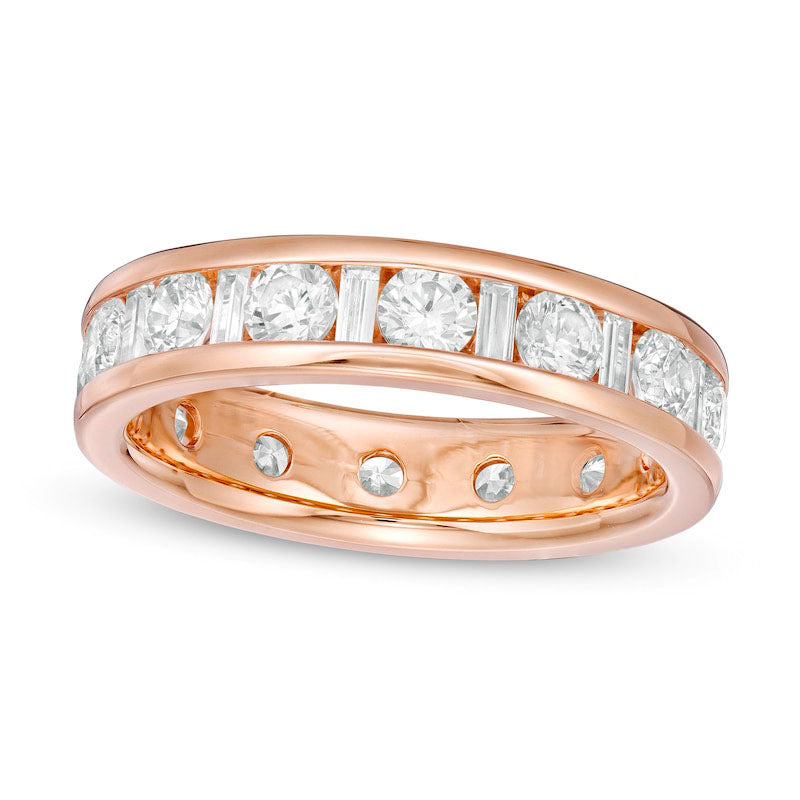 Image of ID 1 20 CT TW Baguette and Round Natural Diamond Eternity Wedding Band in Solid 14K Rose Gold