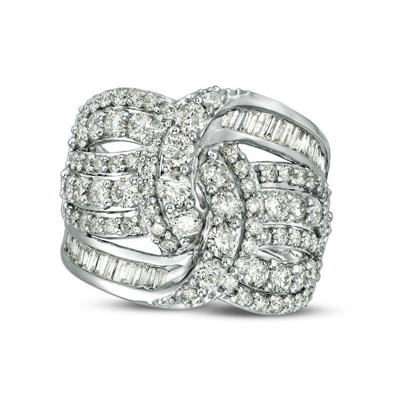 Image of ID 1 20 CT TW Baguette and Round Natural Diamond Loop Multi-Row Ring in Solid 10K White Gold