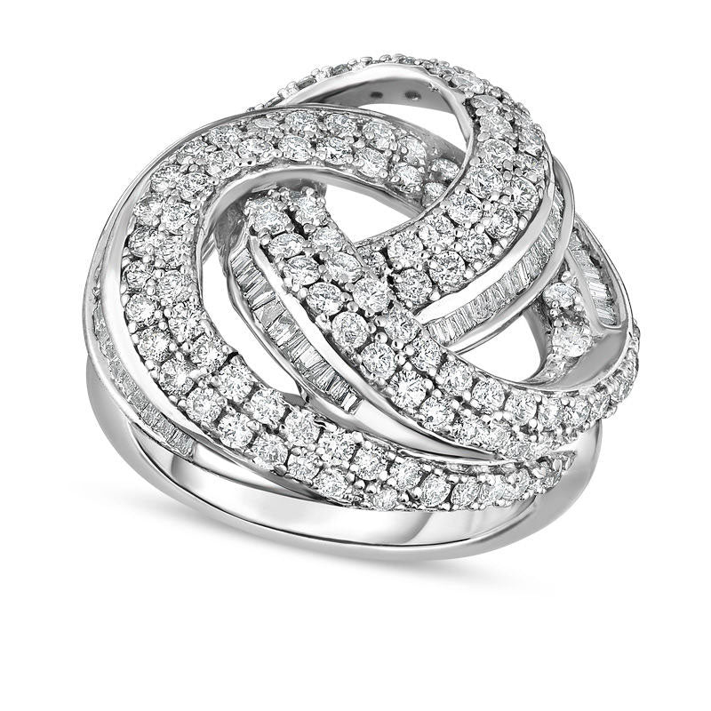 Image of ID 1 20 CT TW Baguette and Round Natural Diamond Open Swirl Ring in Sterling Silver