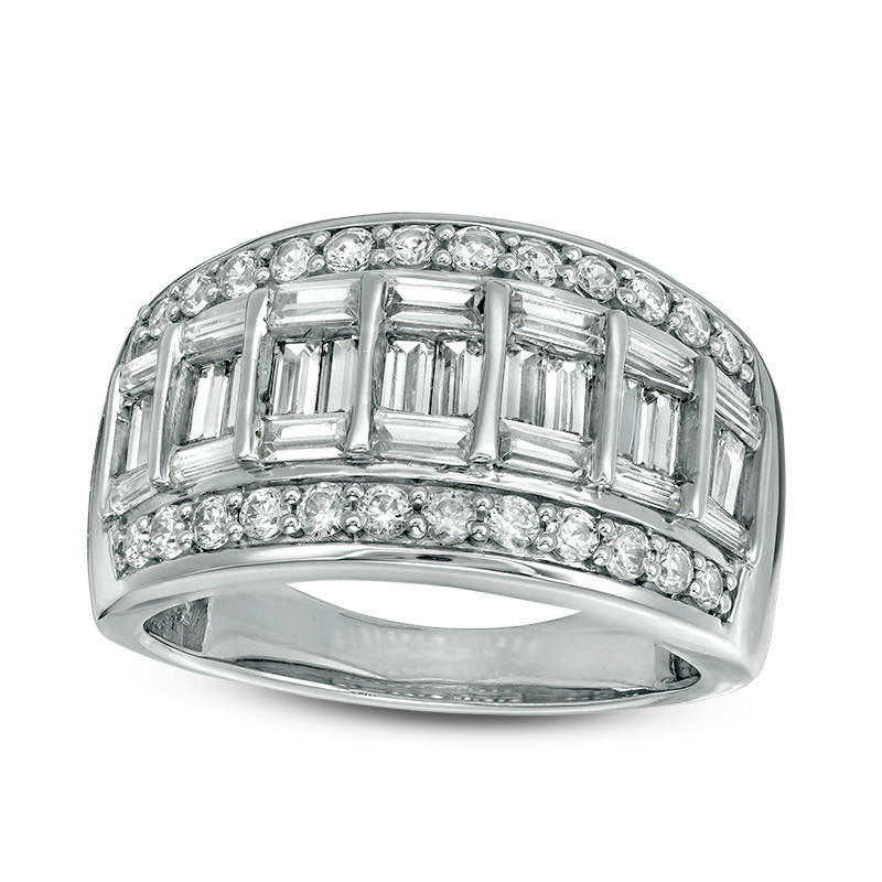 Image of ID 1 20 CT TW Baguette and Round Natural Diamond Ring in Solid 10K White Gold
