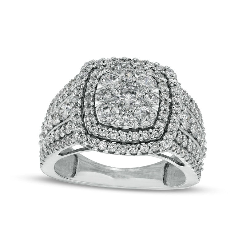 Image of ID 1 20 CT TW Certified Composite Lab-Created Diamond Double Cushion-Shaped Frame Ring in Solid 14K White Gold (F/SI2)