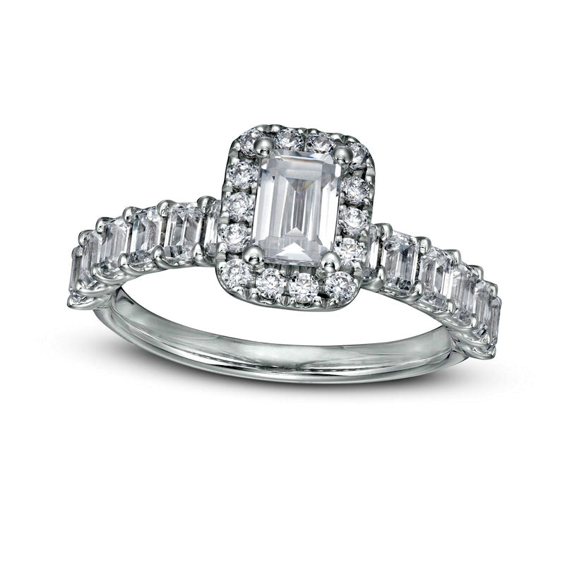 Image of ID 1 20 CT TW Certified Emerald-Cut Natural Diamond Frame Engagement Ring in Solid 14K White Gold (I/SI2)