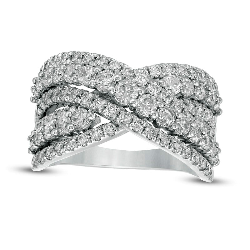Image of ID 1 20 CT TW Certified Lab-Created Diamond Multi-Row Bypass Ring in Solid 14K White Gold (F/SI2)