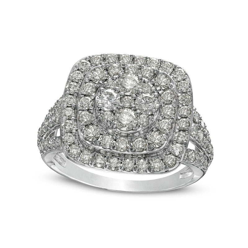 Image of ID 1 20 CT TW Composite Cushion-Shaped Natural Diamond Double Frame Split Shank Ring in Solid 10K White Gold