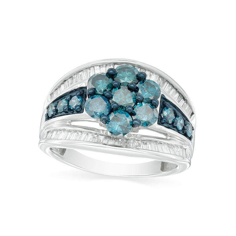 Image of ID 1 20 CT TW Composite Enhanced Blue and White Natural Diamond Flower Ring in Solid 10K White Gold