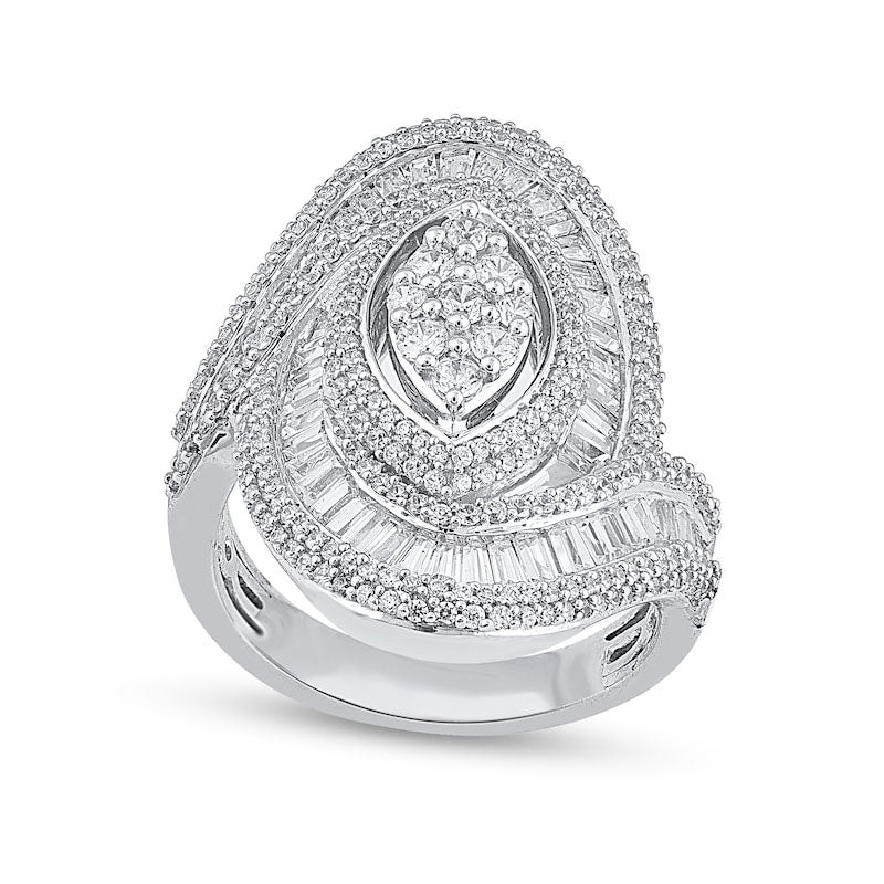 Image of ID 1 20 CT TW Composite Marquise-Shaped Natural Diamond Multi-Row Bypass Ring in Solid 10K White Gold