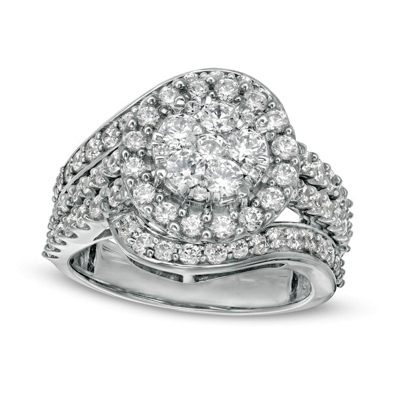 Image of ID 1 20 CT TW Composite Natural Diamond Bypass Multi-Row Split Shank Engagement Ring in Solid 10K White Gold