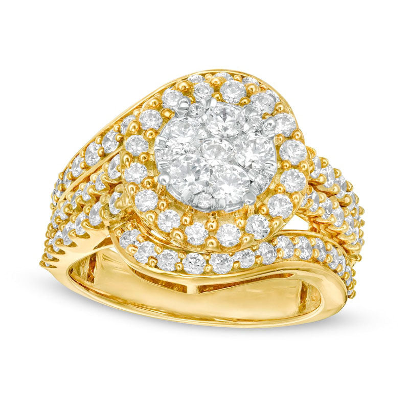 Image of ID 1 20 CT TW Composite Natural Diamond Bypass Multi-Row Split Shank Engagement Ring in Solid 10K Yellow Gold