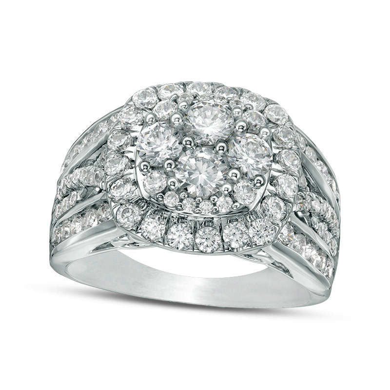 Image of ID 1 20 CT TW Composite Natural Diamond Cushion Frame Twist Multi-Row Engagement Ring in Solid 14K White Gold