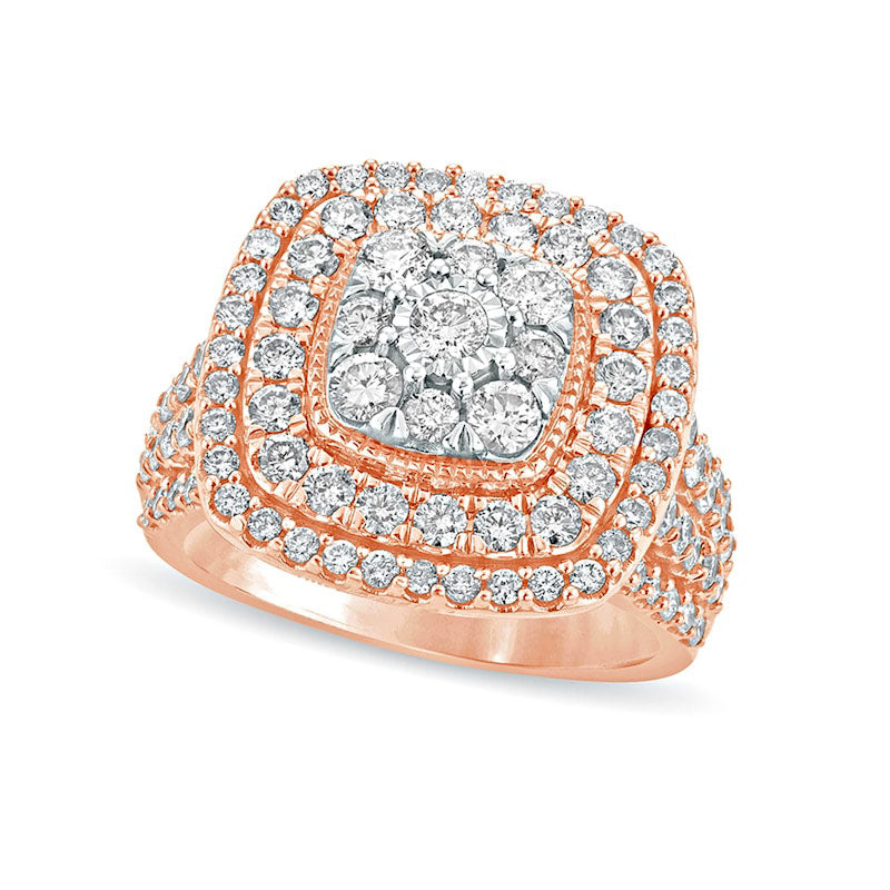 Image of ID 1 20 CT TW Composite Natural Diamond Double Cushion Frame Engagement Ring in Solid 10K Rose Gold