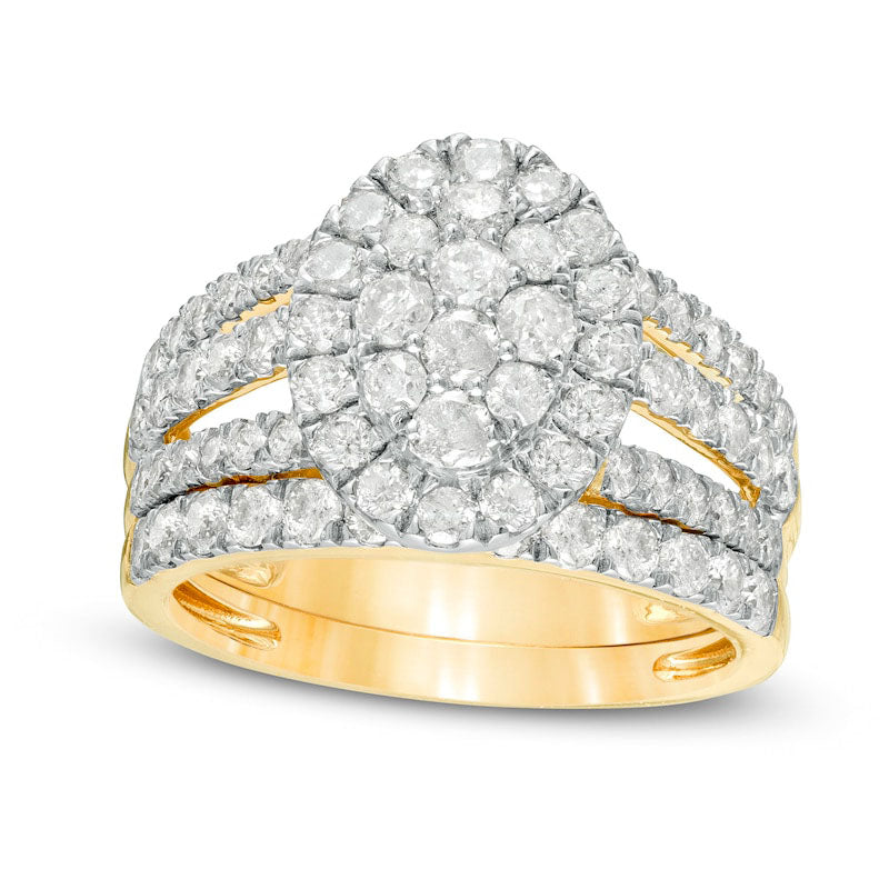 Image of ID 1 20 CT TW Composite Natural Diamond Double Oval Frame Multi-Row Bridal Engagement Ring Set in Solid 10K Yellow Gold