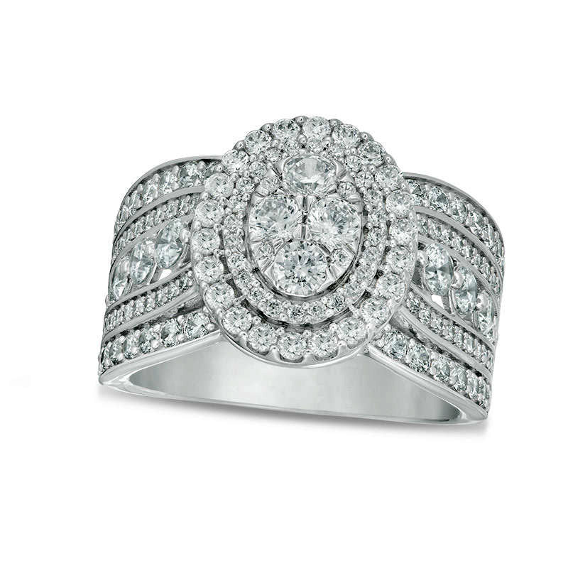 Image of ID 1 20 CT TW Composite Natural Diamond Oval Frame Multi-Row Shank Ring in Solid 10K White Gold