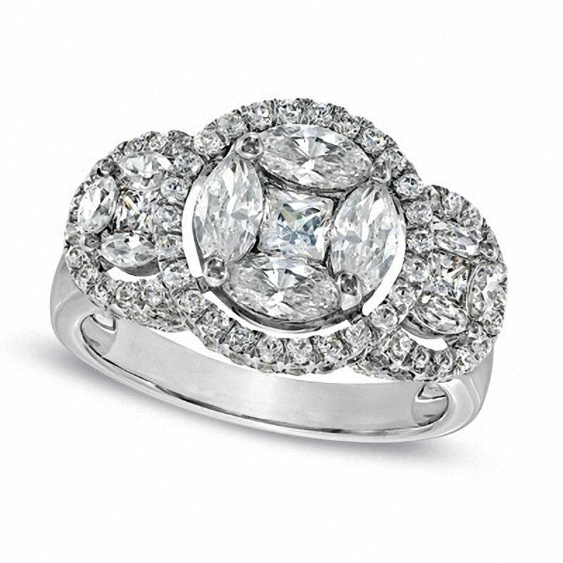 Image of ID 1 20 CT TW Composite Natural Diamond Three Stone Frame Ring in Solid 14K White Gold