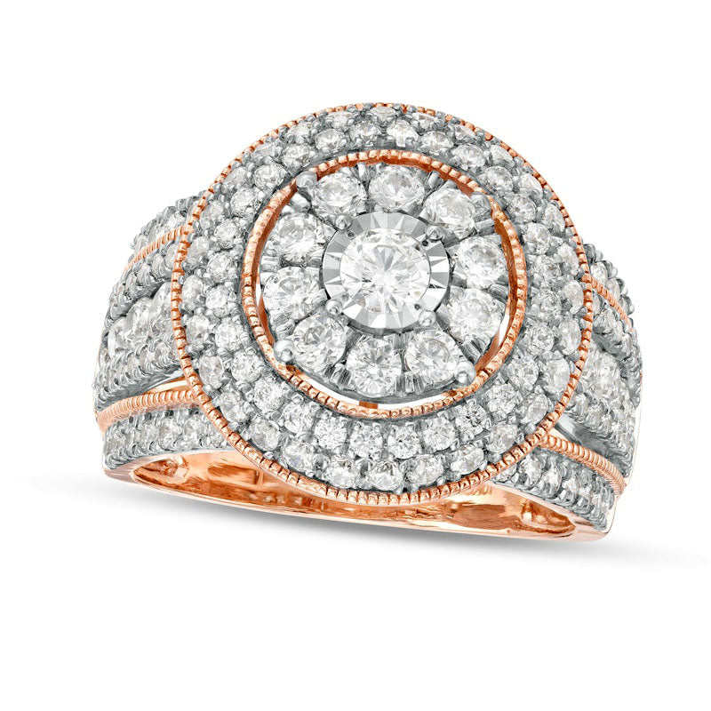 Image of ID 1 20 CT TW Composite Natural Diamond Triple Frame Split Shank Antique Vintage-Style Ring in Solid 10K Rose Gold