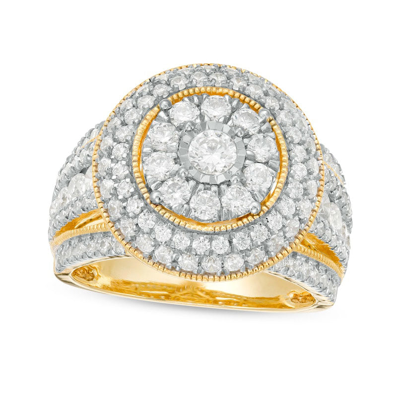 Image of ID 1 20 CT TW Composite Natural Diamond Triple Frame Split Shank Antique Vintage-Style Ring in Solid 10K Yellow Gold