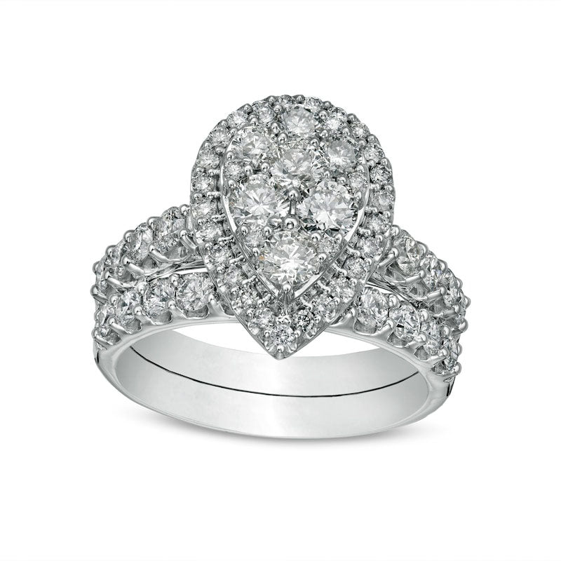 Image of ID 1 20 CT TW Composite Pear Natural Diamond Frame Bridal Engagement Ring Set in Solid 14K White Gold